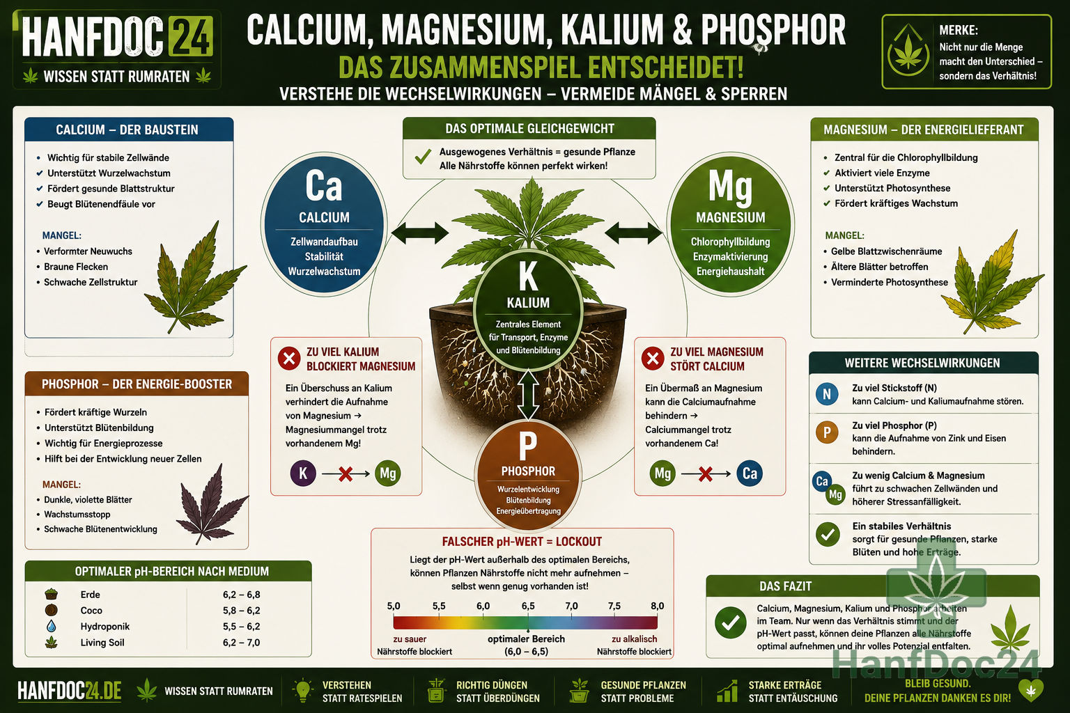 Zusammenhang zwischen Calcium, Magnesium, Kalium und pH-Wert bei Cannabispflanzen