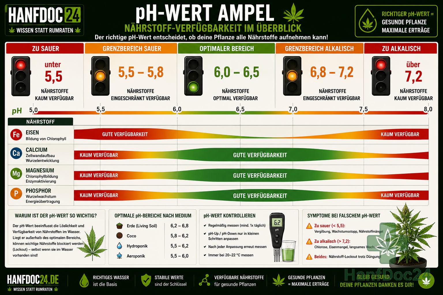 pH-Wert Verfügbarkeit von Nährstoffen bei Cannabispflanzen im Überblick